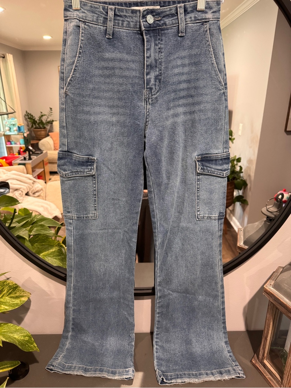 KanCan High-Rise Light Blue Cargo Flare Jeans